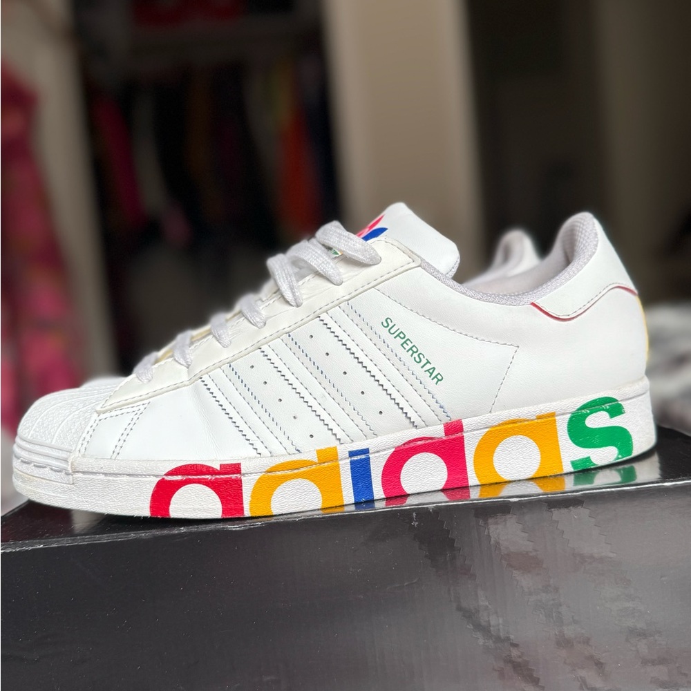 Adidas Men’s Superstar White Multicolor Sneakers - Picture 2 of 6